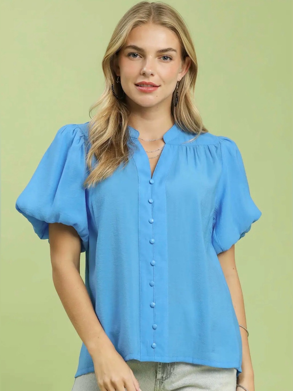 Umgee Button-Down Puff Sleeve Shirt